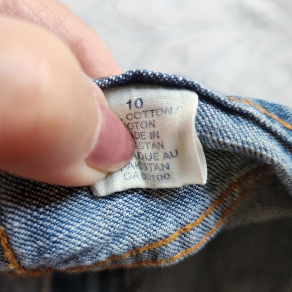 [10] Cherokee Denim Miniskirt size 10 six pockets 100% cotton jean skirt pockets - Picture 9 of 12